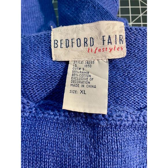 Vintage 90s Bedford Fair Cottage Blue Knit Sweater Boxy Tank Top Sz XL - Picture 4 of 7